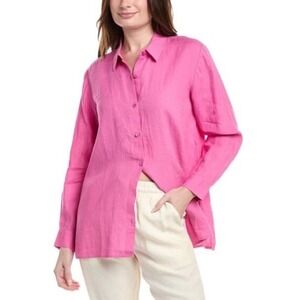 Eileen Fisher 100% Linen Lightweight Size 3X Pink Tunic Top Button Down Blouse